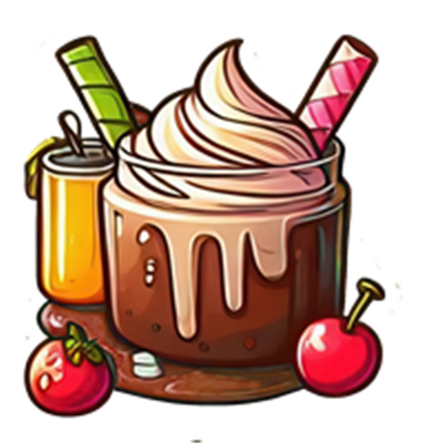 En farverig dessert med chokoladeis, toppings og frugter, der ser indbydende ud.