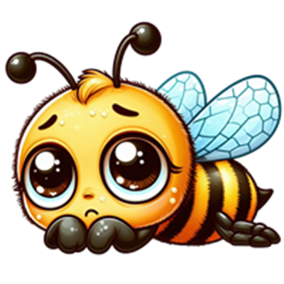 En sød, bedrøvet bi med store øjne, der ligger ned med en trist mine.