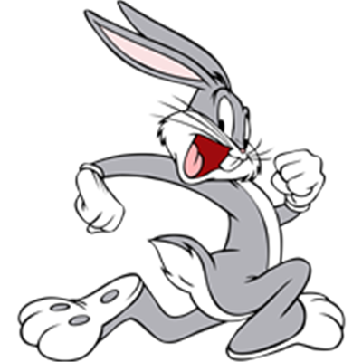 En karakter fra animation, der løber energisk med et stort smil.