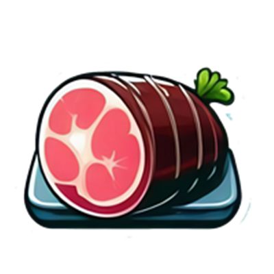 Et stykke kød præsenteret på en skæreplade, dekoreret med grønt.