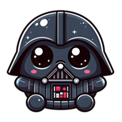 En sød og farverig fortolkning af Darth Vader med store øjne og en rund krop.