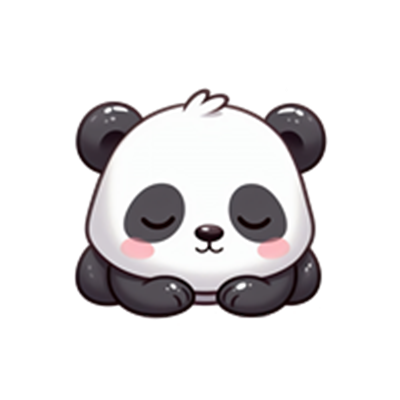 En tegnet panda, der sidder med lukkede øjne og ser ud til at sove.