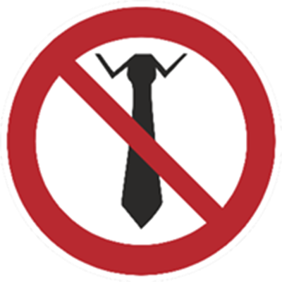 Et symbol der viser et forbud mod at bære slips, med en rød cirkel og en diagonal streg.