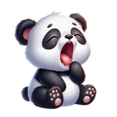 En sød, tegnet pandaunge, der gaber og ser træt ud.