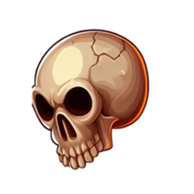 En detaljeret og farverig illustration af et kranie med en sprække.