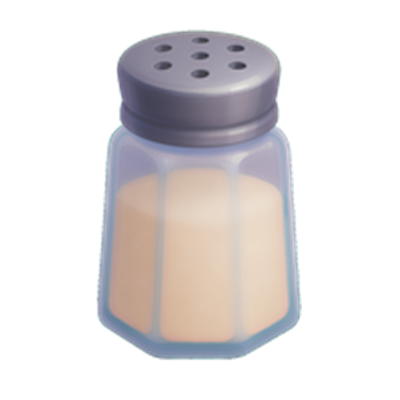 Et gennemsigtigt saltkar med en grå låg og flere huller til drysning.