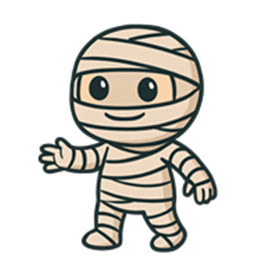 En sød og venlig mumie, der vinker med et smil. Perfekt til Halloween-tema.