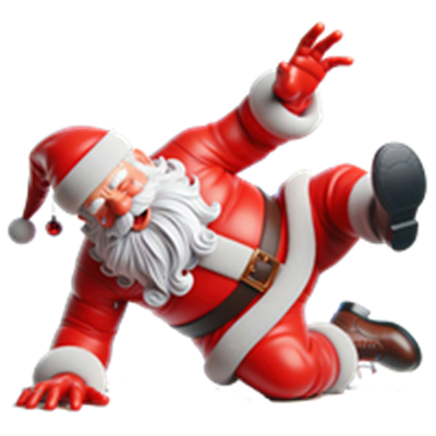 En humoristisk illustration af en julemand, der er ved at falde.