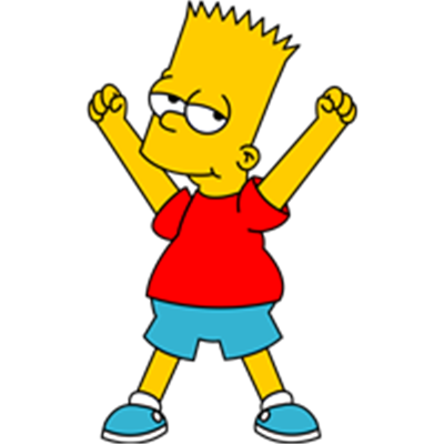 Bart Simpson står med armene oppe i en sej og selvsikker positur.
