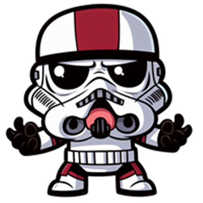 En sød og tegneserieagtig version af en stormtrooper med et karakteristisk ansigt og farver.