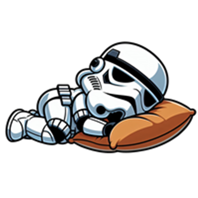 En sød tegning af en stormtrooper, der ligger afslappet på en pude.