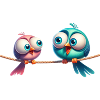 To søde, farverige fugle sidder på en gren og ser glade ud.