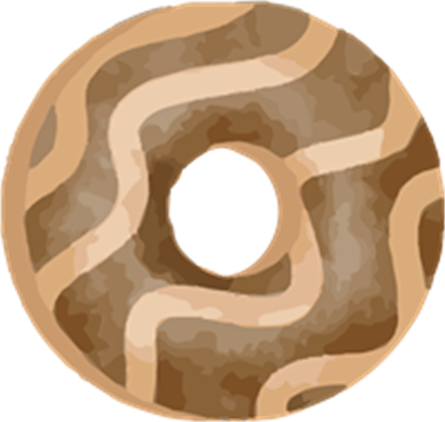 En illustreret donut med et bølget chokolade- og vaniljemønster.