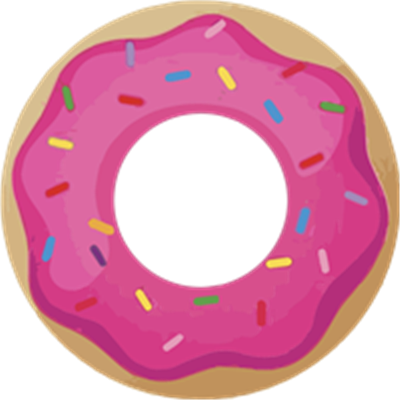 En illustreret donut med pink glasur og farverige drys på en lys bund.