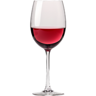 Et stilfuldt rødvinsglas fyldt med dyb rød vin, der fremhæver dets klarhed og farve.