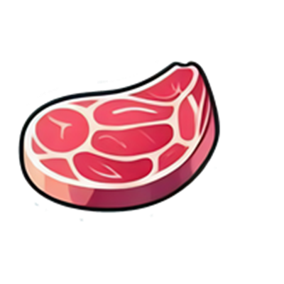 En farverig illustration af et stykke kød med synlige muskelfibre.