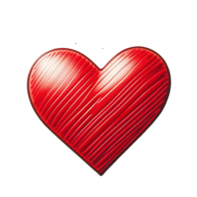 Et stiliseret, rød hjerte med en stribet tekstur, symboliserer kærlighed og varme.