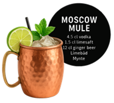 En opskrift på en forfriskende Moscow Mule med ingredienser og serveringsdetaljer.