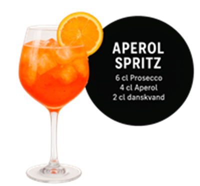 En farverig Aperol Spritz cocktail med ingredienser og serveringstips.