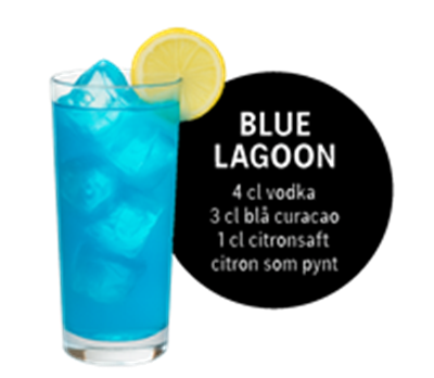En opskrift på Blue Lagoon cocktail med vodka, blå curacao og citronsaft.