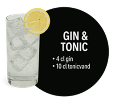 En opskrift på en klassisk Gin & Tonic med gin, tonicvand og citronskive.