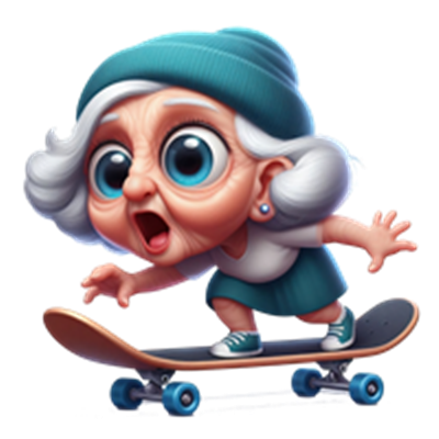 En sjov og livlig bedstemor, der skateboards med stor entusiasme.