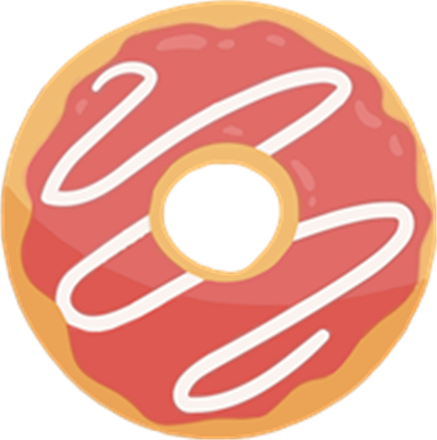 En illustreret donuts med pink glasur og hvidt mønster.