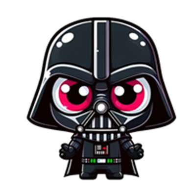 En sød og farverig version af Darth Vader med store øjne og en karakteristisk dragt.