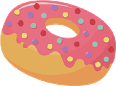 En illustration af en donut med pink glasur og farverige drys.