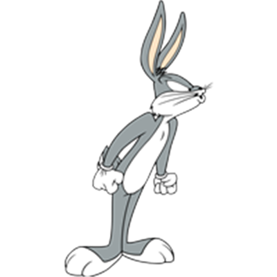 En grå kanin med lange ører, stående i en karakteristisk positur.