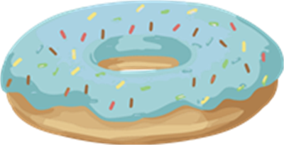 En donut med blå glasur og farverige drys på toppen.