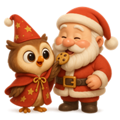 Et sødt egern i en julemand-hat deler en småkage med den glade julemand.