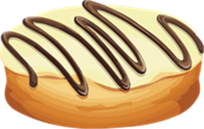 En rund kage med en cremet topping og dekoreret med chokolade.