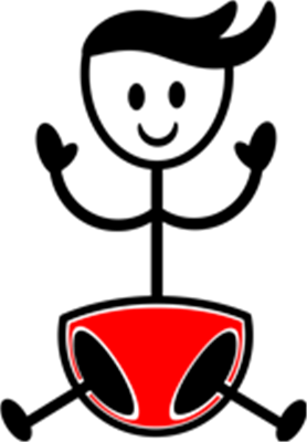 En tegnet alien med store øjne, der bærer røde bukser.