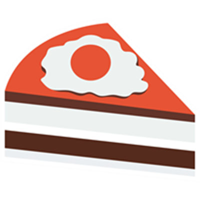 Et stykke kage med en rød glasur og et dekorativt element på toppen.