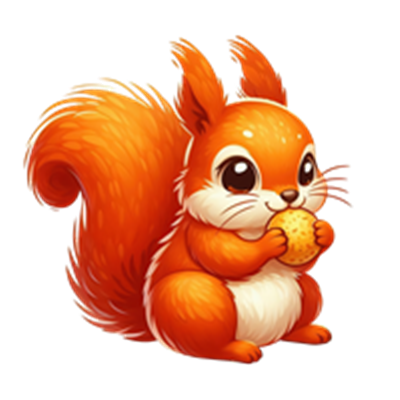 Et farverigt og venligt egern, der holder en småkage, med en fluffy hale.