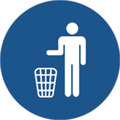 Et ikon, der viser en person, der smider affald i en skraldespand.