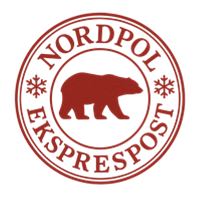 Et stempel med teksten NORDPOL EKSPRESPOST og en bjørn i midten.