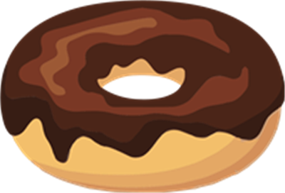 En farverig illustration af en doughnut dækket med chokoladeglasur.