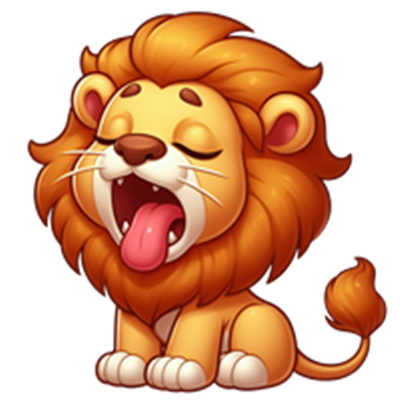 En sød og cartoonagtig illustration af en løve, der gaber med en fyldig manke.
