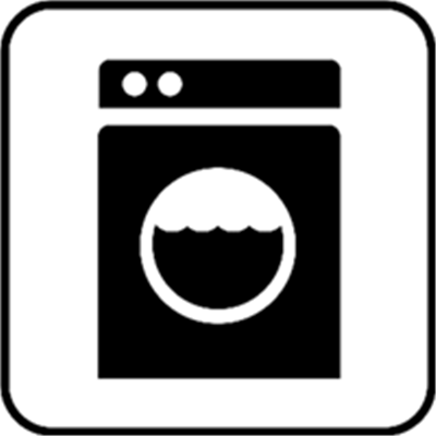 Et simpelt sort-hvidt ikon af en vaskemaskine med en rund åbning.