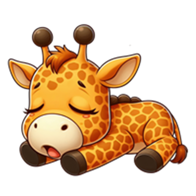 En sød, tegneserieagtig giraff, der ligger og sover med lukkede øjne.