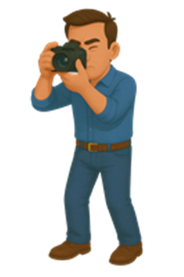 En mand står med et kamera og fokuserer på at tage billeder.