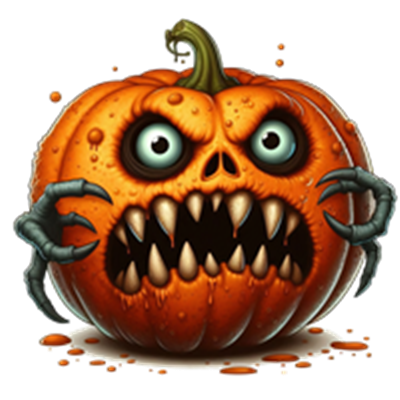 Et græskar med et skræmmende ansigt og kløer, perfekt til Halloween-tema.