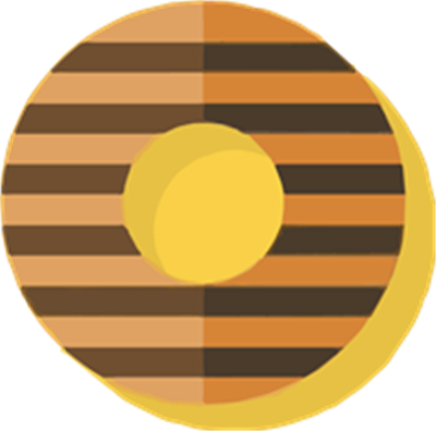 En illustration af en donut med stribede mønstre og en lys gul midte.