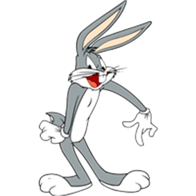 En grå kanin med lange ører, der står i en selvsikker positur.