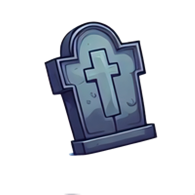 En stiliseret gravsten med et kors, der udstråler en dyster atmosfære.