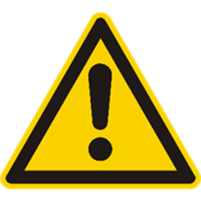 Et gult advarselsskilt med et sort udråbstegn, der indikerer forsigtighed.