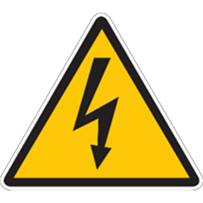 Et gult advarselssymbol med en sort lynbolt, der indikerer elektrisk fare.