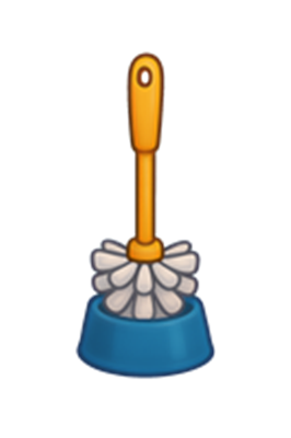 En toiletbørste med en blå holder og en gul håndtag, designet til rengøring.